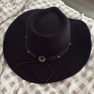 FRYE Black Cowboy Hat with Brown Band
